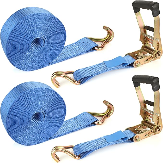 2 Pack 2 Inch Ratchet Straps Heavy Duty 20ft Tie Down Straps Ratchet with Double J Hook, 8000 LBS Break Strength, Cargo Ratchet Straps for Truck, Trailers, Kayaks, Car Roof