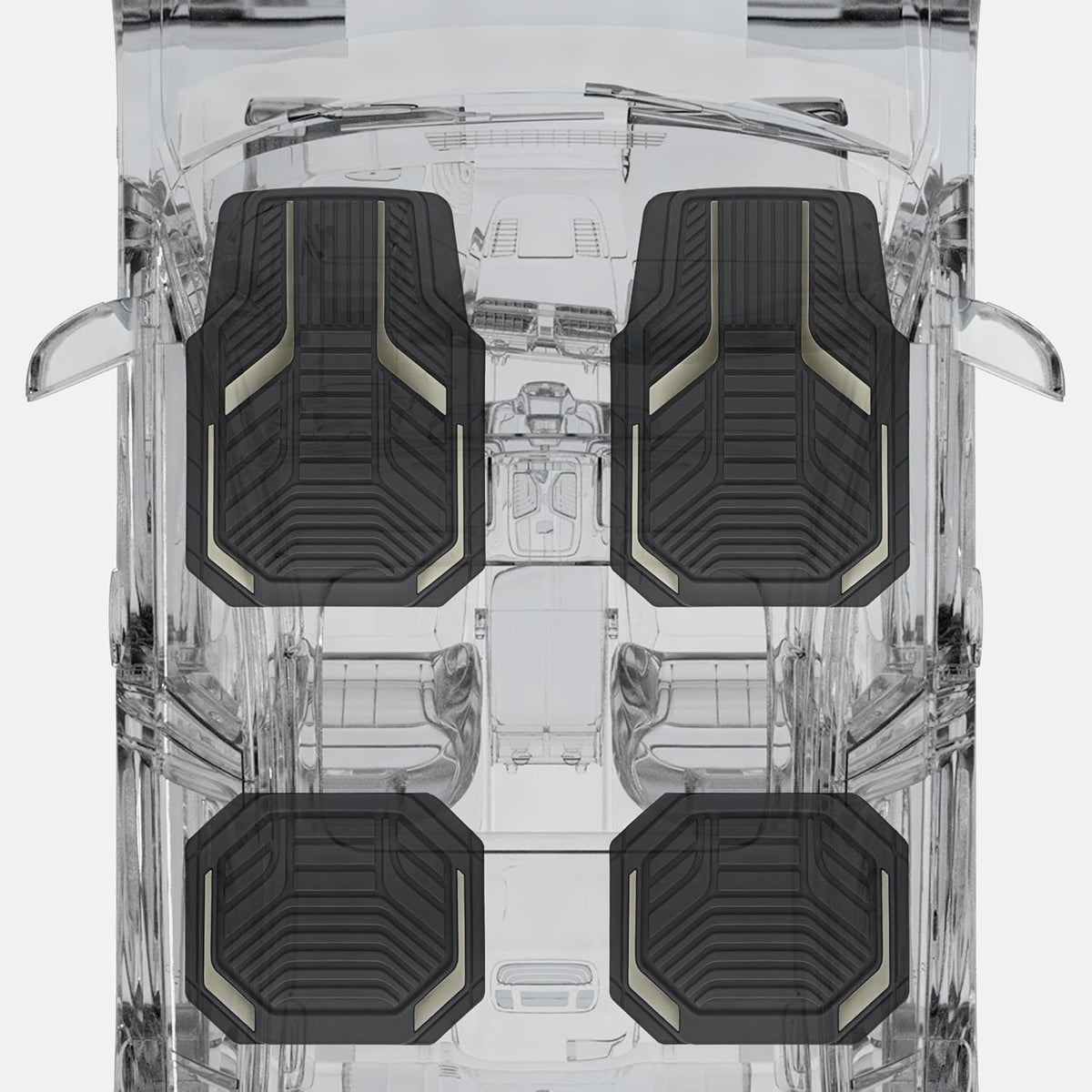 PIC AUTO Heavy Duty Rubber Floor Mats, Gray Aluminum Film Car Mats Set, Front and Rear Car Mats with Anti-Slip Backing, All Weather Protection, Trim-to-Fit for Automotive SUV, Sedan, Van