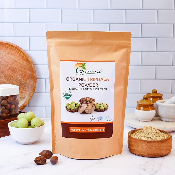 Grenera Organic Triphala Powder 2.2 lb (35.2 Ounce) - Made with Organic Amalaki, Organic Bibhitaki, Organic Haritaki Fruit - USDA Organic, Vegan, Kosher Certified