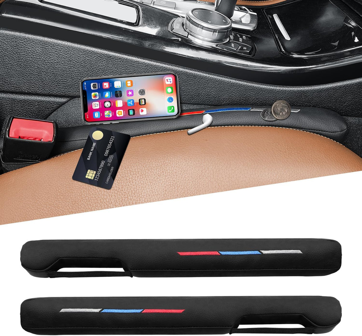 Sports Style Leather Car Seat Gap Filler Spacer Universal Seat Gap Filler Plug Compatible with BMWSeries M1 M3 M5 X1 X5 X6 Z4 3 5 7 Series Console Stop Things from Dropping
