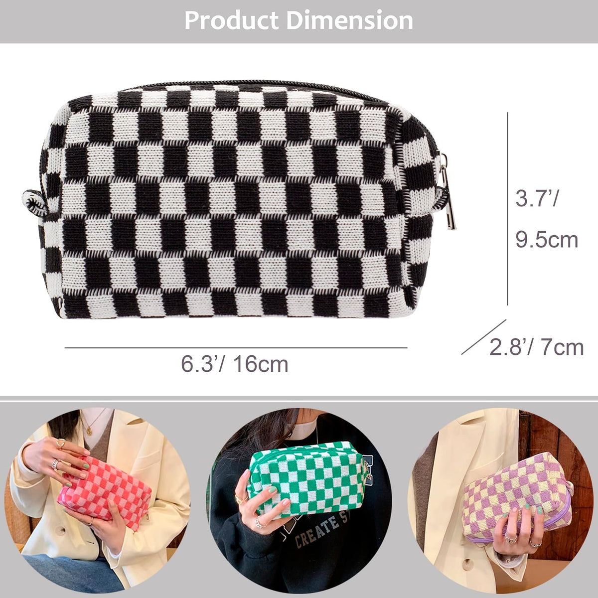 Checkered Makeup Bag for Purse, Small Cosmetic Pouch,Mix Color,6 Pack