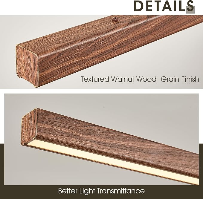 Linear Pendant Light 39 Inches Wood Grin Finish Island Light Modern LED Hanging