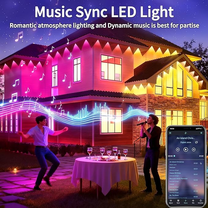 100FT Permanent Outdoor RGB Lights,IP67 Waterproof Smart LED Eaves Lights with App/Remote Control,for Christmas and All Holiday Decor,Daily and Accent Lighting,House Roof and Garden Lighting