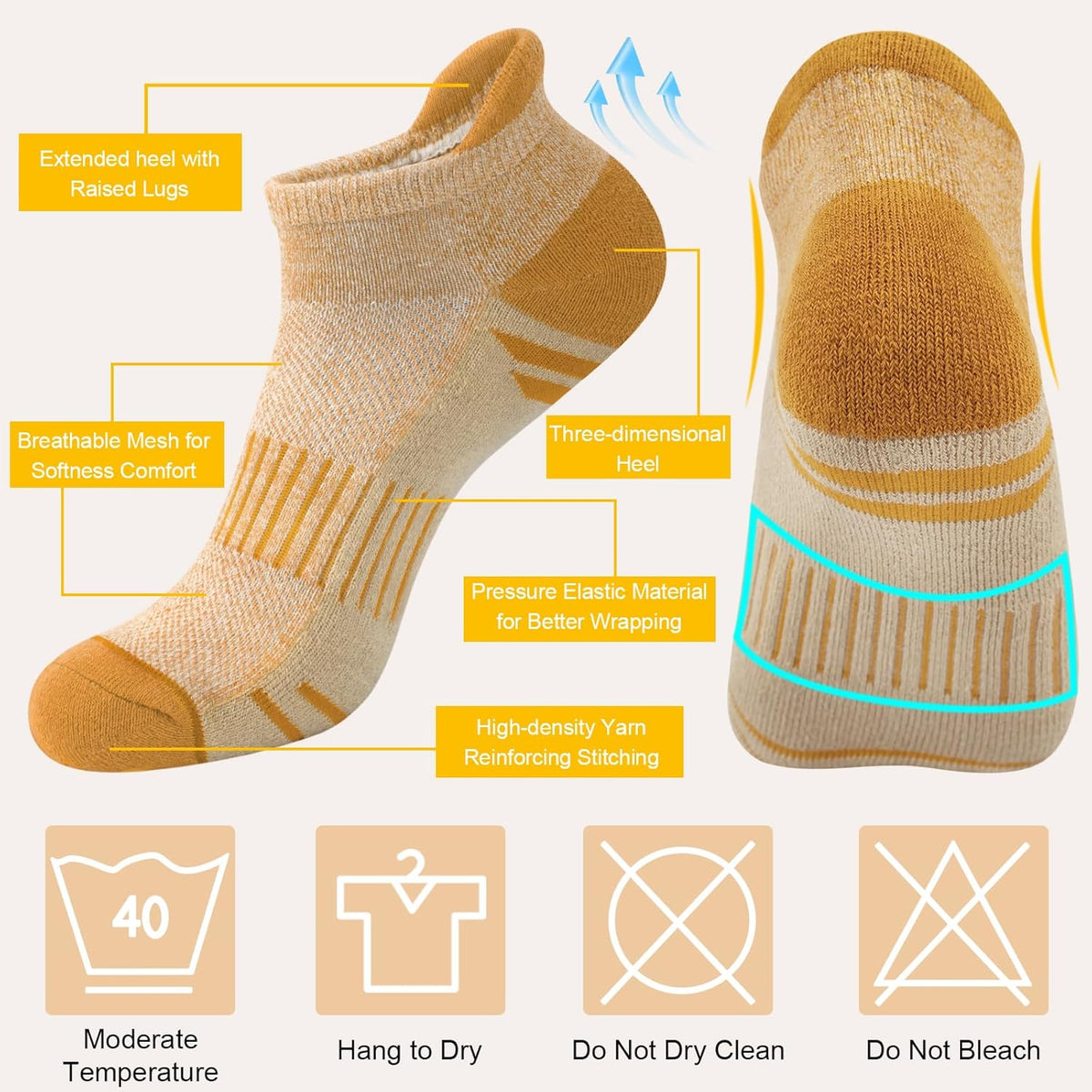 YSense Ankle Socks - Thick Cushioned Running & Athletic Cotton Socks | Moisture-Wicking, Low Cut Design