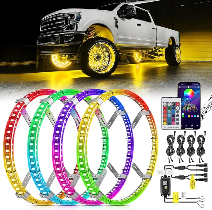 Nilight 4PCS 15.5inch Double Row LED Wheel Ring Lights RGB