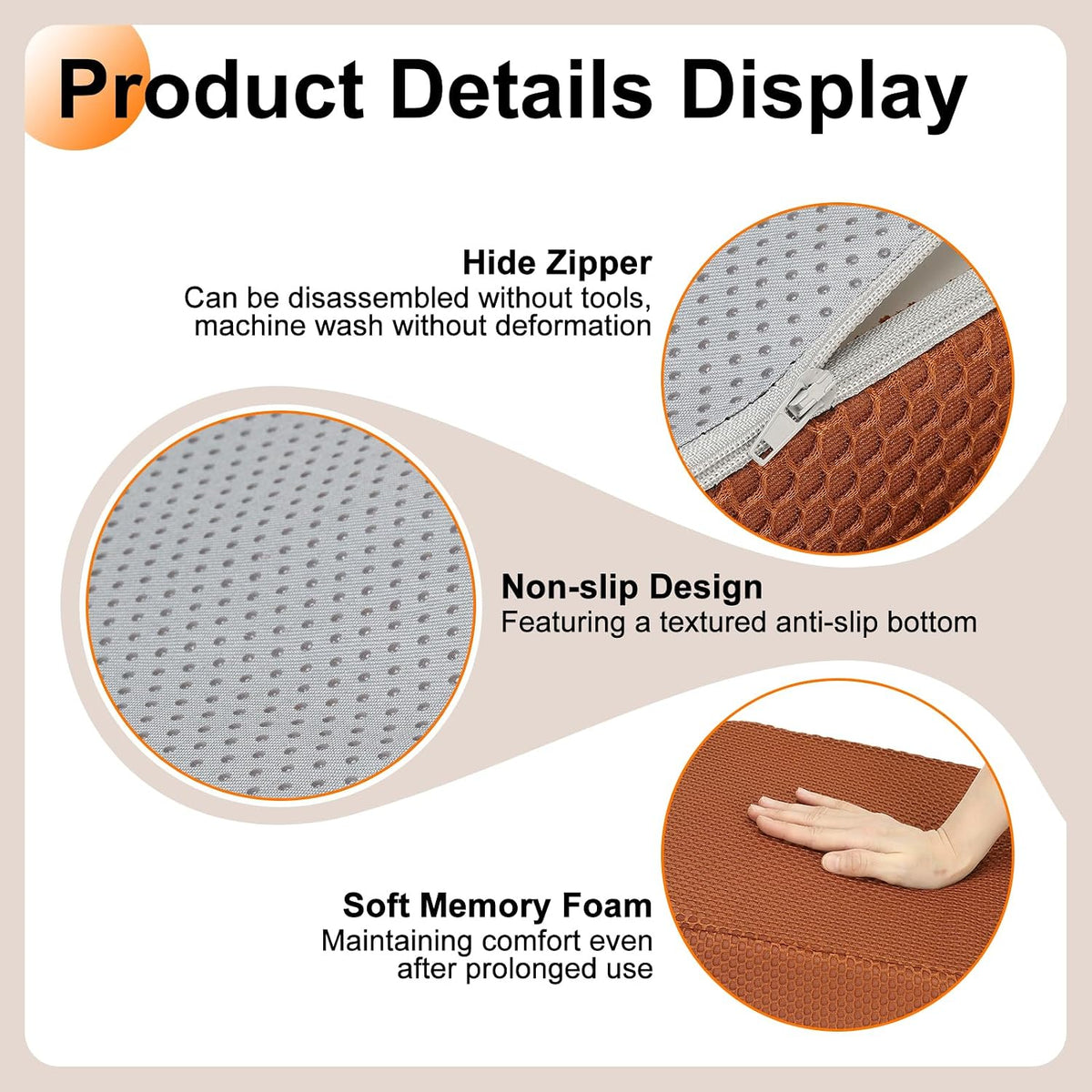 HARFINGTON Seat Cushion 3.94" Thick Comfort Memory Foam Office Chair Cushion with Non Slip Bottom for Car Seat Driver, Orange