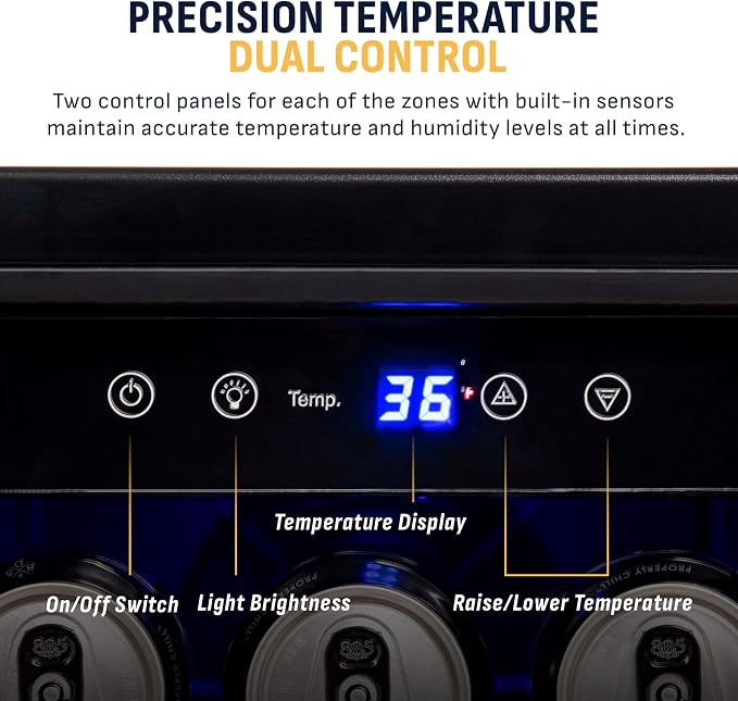 NewAir 24" Dual Zone Beverage Refrigerator & Wine Cooler for 18 Bottles & 60 Cans | Freestanding or Built-In Under Counter Mini Fridge for Beer, Wine and Soda | Stainless Steel