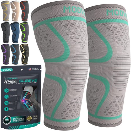 Modvel Compression Knee Brace - 2-Pack Support Sleeves for Running & Pain Relief | Meniscus Tear, ACL, Arthritis