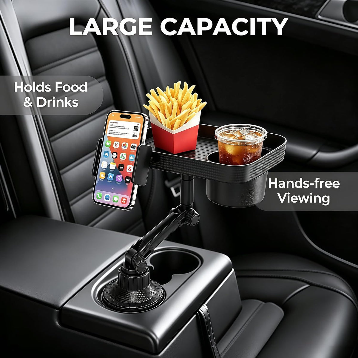 Car Cup Holder Tray,Car Food Tray with Cup Holder, 9.5 inch 3 in 1 Detachable Car Cup Holder Tray Table, Portable Car Eating Tray Table for Road Trips, Automotive Cup Holder Expander