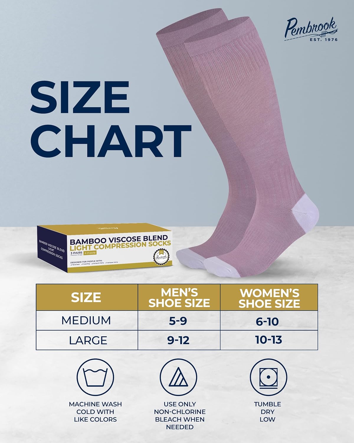 Pembrook Bamboo Viscose Compression Socks - 8-15 mmHg Knee High Support | 3 Pairs for Ultimate Comfort