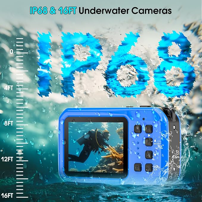 4K 64MP Floatable Underwater Camera, 16FT Waterproof Autofocus Digital Camera