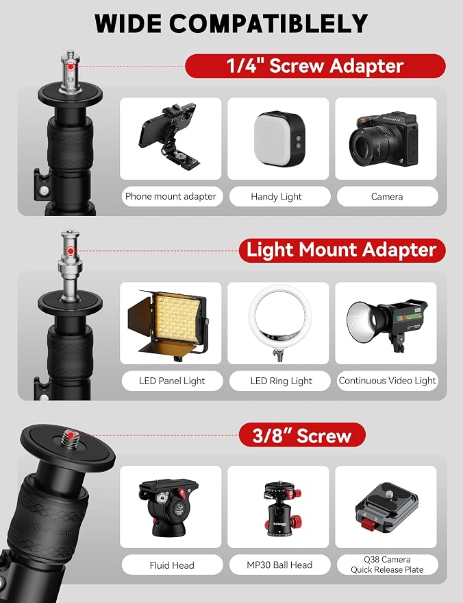 iFootage A500 Heavy Duty Round Base Light Stand, Space-Saving Tripod Alternative