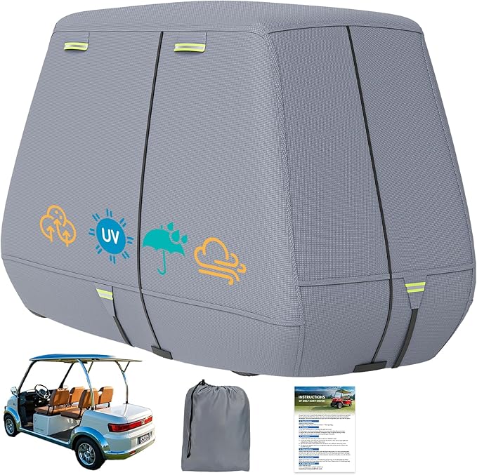 800D Waterproof Golf Cart Cover 2/4/6 Passenger, Heavy Duty Solution-Dyed Polyester UPF 50+, Universal Fits for EZ GO Yamaha Club Car