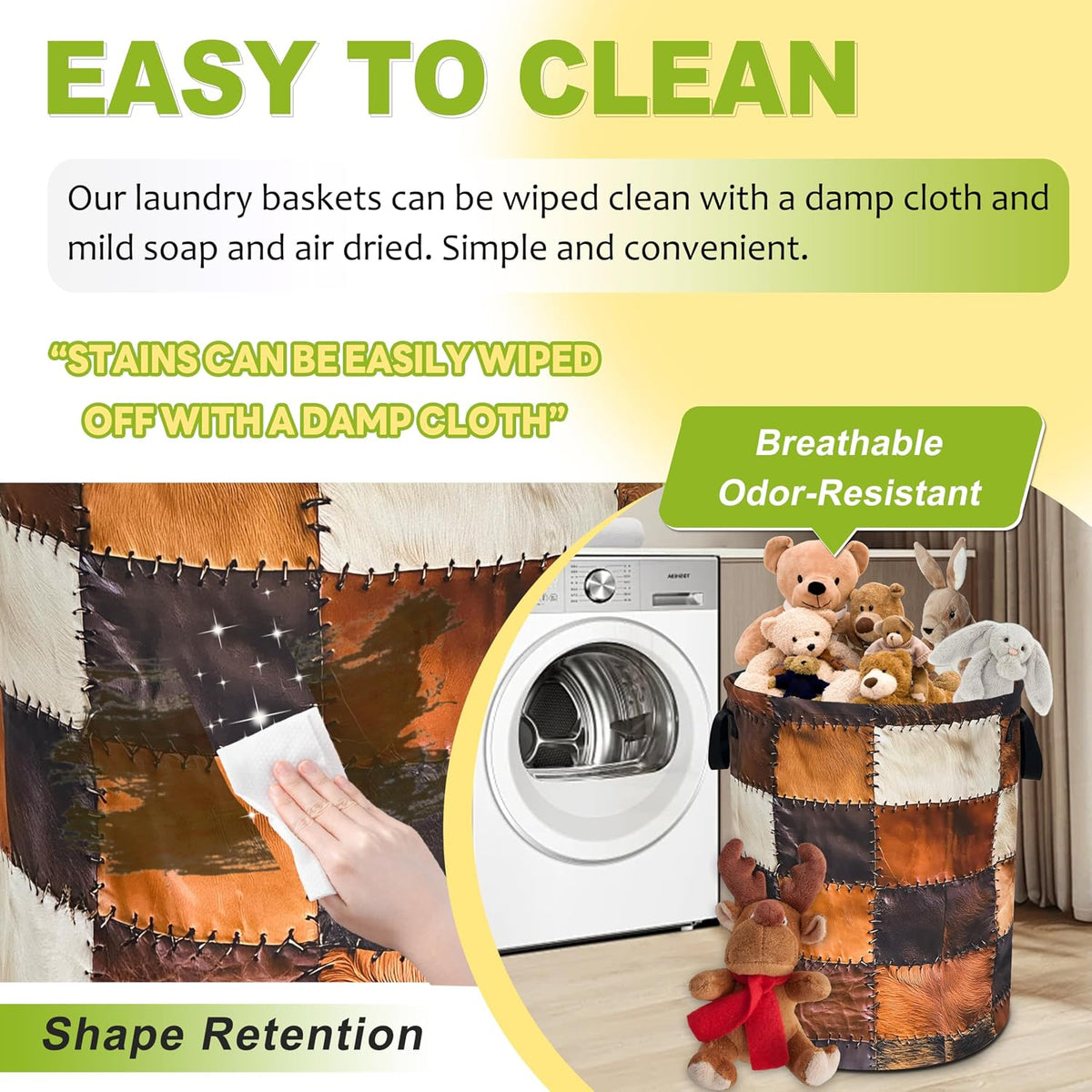 Brown Cowhide Print Laundry Basket Foldable Waterproof Hamper 18.9x16.5 In