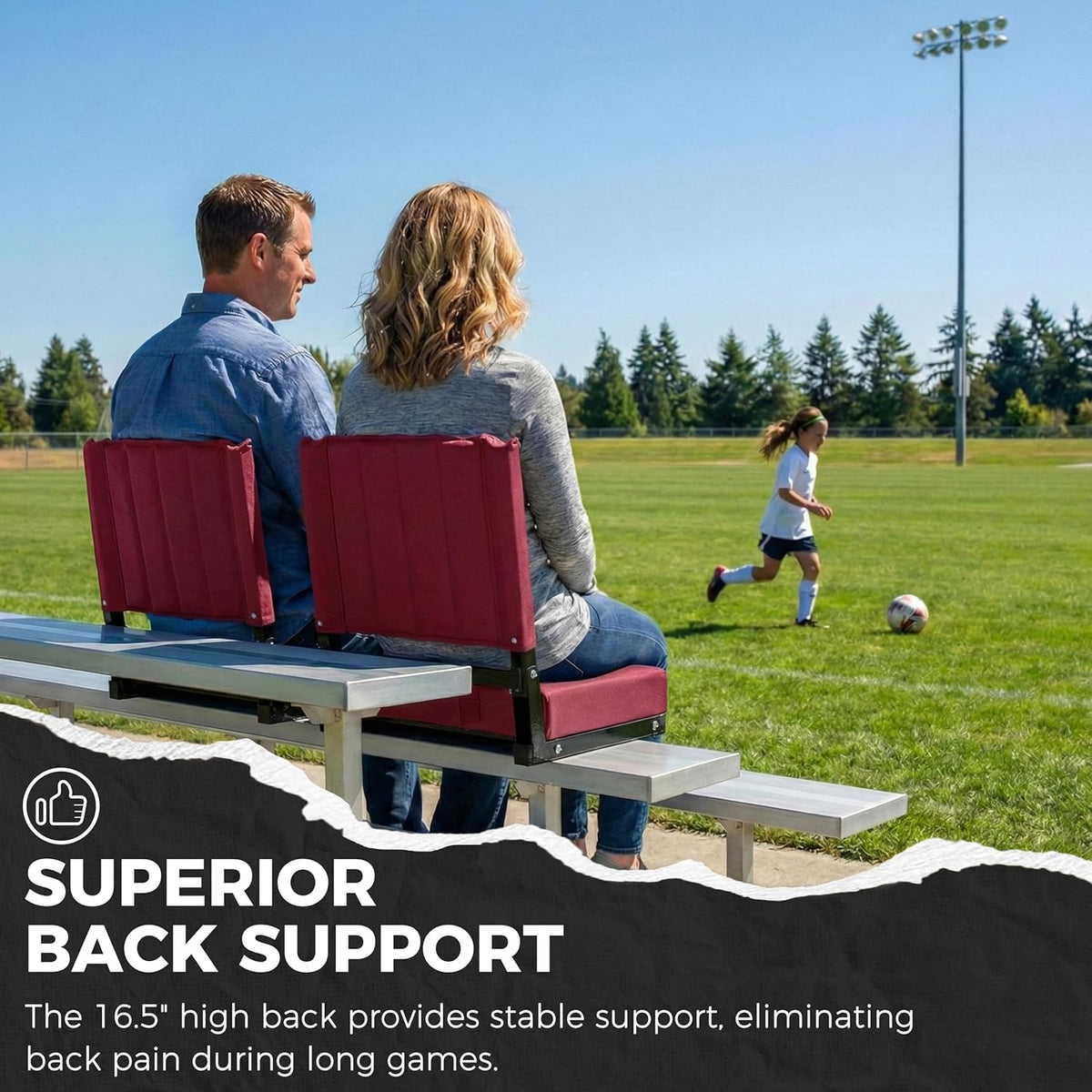 Sport Beats Stadium Seats - Comfortable Bleacher Chairs with Back Support & Cushion | Maroon, 1pc Regular - 17" W x 12" D x 16.5" H
