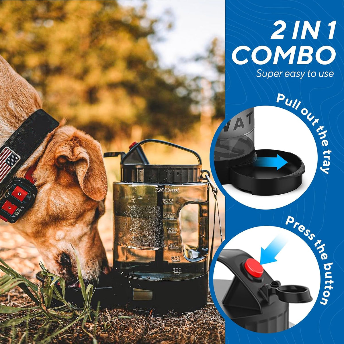 lesotc Portable Dog Travel Water Bottle, 77oz Large Travel Water Bowl for Dogs Camping Hiking Beach Hunting Essentials, Big Pet Bottles Bowl Water Dispenser for On The Go Park Car Walking Accessories