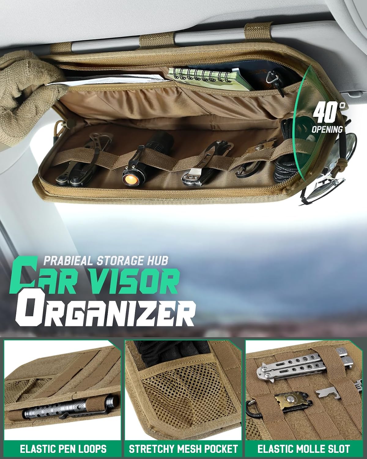 LIVANS Tactical Car Sun Visor Organizer, Fit Cars Trucks SUV Jeeps Patrols