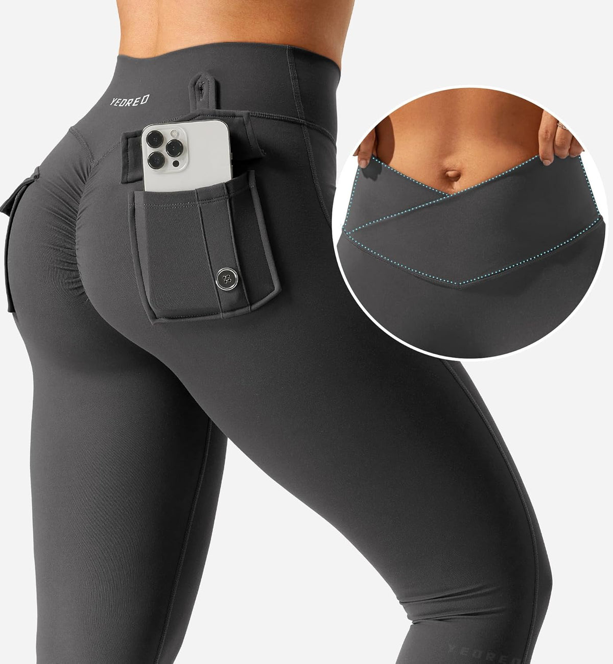YEOREO CoreFlex Leggings - Women's Scrunch Workout Pants with Pockets | V-Cross Waist, Butt Lifting, Gym & Yoga