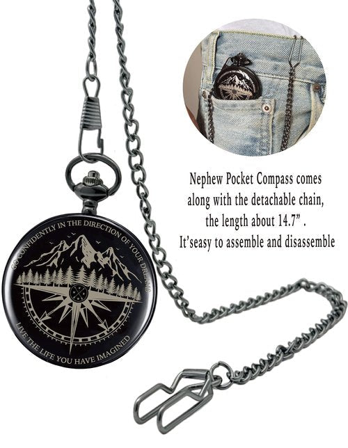 Gifts for Nephew from Aunt, Go Confidently Pocket Compass Engraved Black, to My Nephew Pocket Token, Inspirational Keepsake Gifts Ideas for Nephew Birthday Graduation Christmas