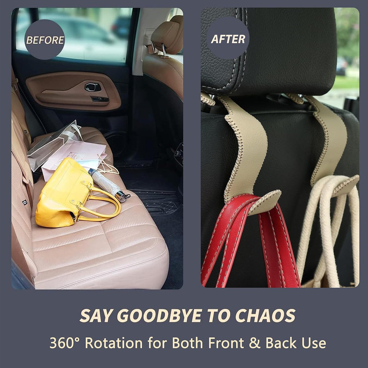 4-Pack Car Headrest Hooks Holds 55lbs Seat Storage Organizer for Bags