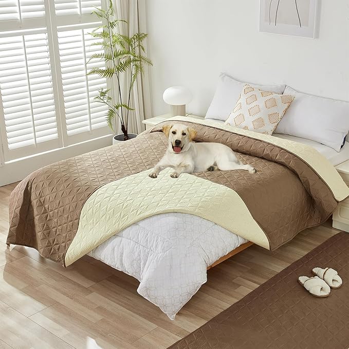 GIBZ Water Resistant Dog Bed Blanket Cover Large Anti Slip Pet Furniture Protector Washable Cat Quilted Mat for Couch, Khaki, 75x180cm