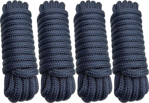 Double Braid 5/8" x 20' Boat Dock Lines | Heavy-Duty Nylon Ropes with 15" Spliced Eye – Durable Marine Lines for Pontoon & Light Boats (Navy Blue) - 4-Pack