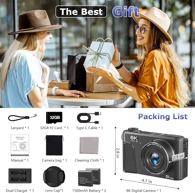 8K Digital Camera for Photography, 88MP Autofocus Vlogging Camera for YouTube