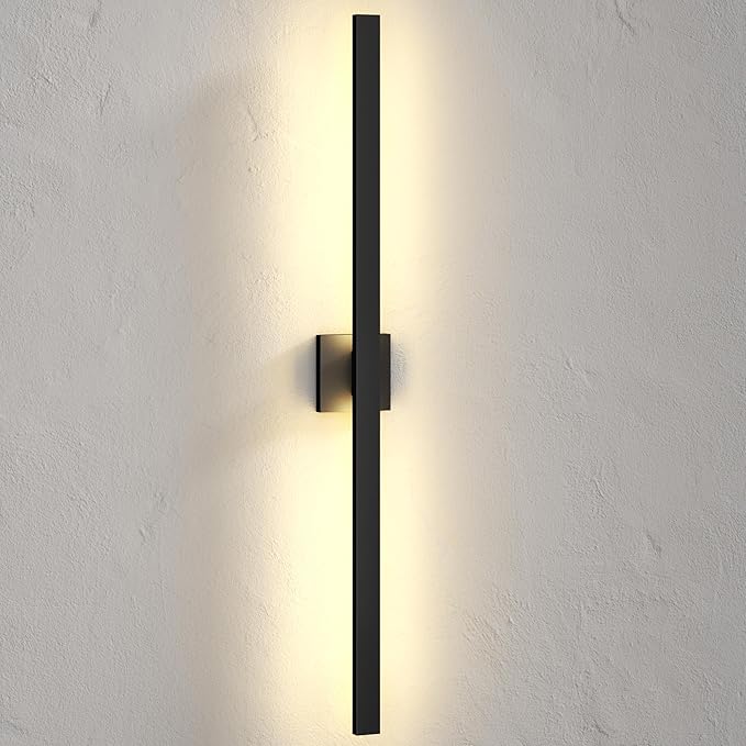 LamQee 47.2 Inch Aluminum Long Outdoor Modern LED Wall Light 3000K 3000LM, Slim Linear Exterior Lighting Fixtures Wall Mount, Waterproof Black Outside Sconce for House Porch Patio Garage Door Yard