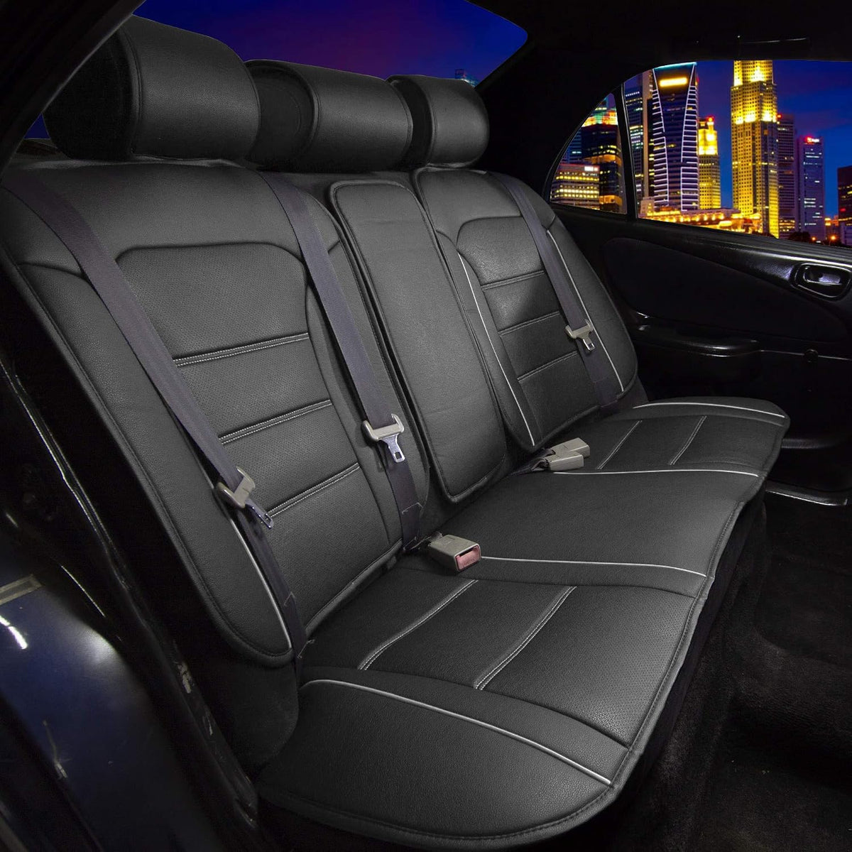 FH Group Universal Fit Back Seat Faux Leather Car Seat Cover, Rear Seat Covers for Cars with Rear Split Bench, Car Interior Accessories for SUV, Sedan, Van, Gray