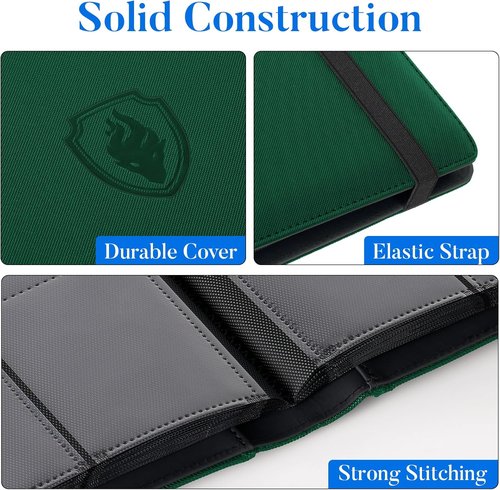 Fabmaker Premium 9 Pocket Card Binder - Sturdy Album for 540 Cards | Dark Green Trading Card Holder