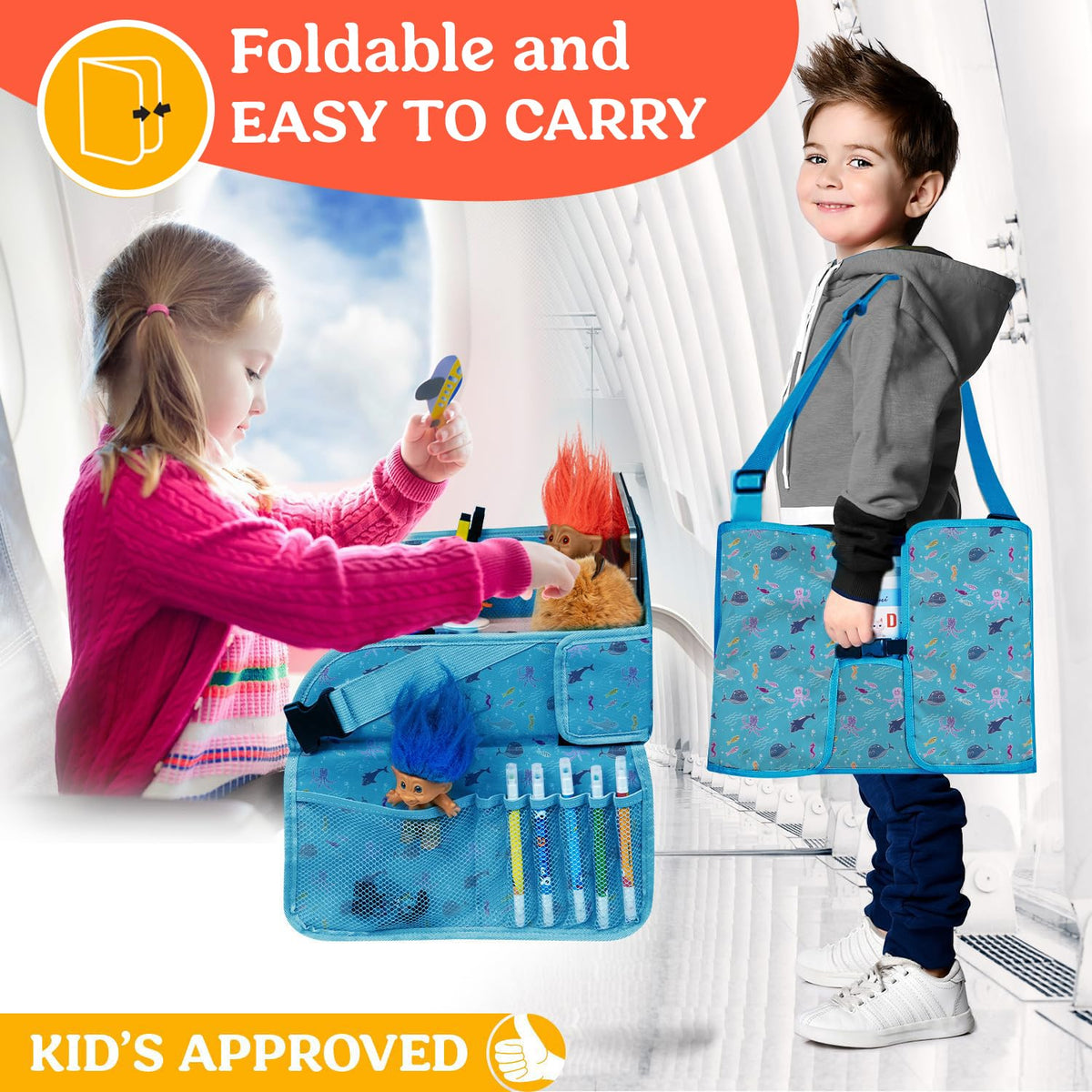 PILLANI Kids Travel Tray for Car - Road Trip Activities for Kids - Car Seat Tray for Kids Travel w/ Activity Sheets, Pens & Dry Erase Board - Toddler Road Trip Essentials & Car Accessories for Kids