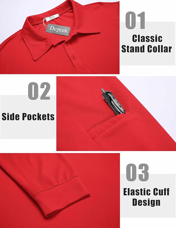 Deyeek Men's Polo Shirts Long Sleeve Golf Polo Shirts for Men Quick Dry UPF 50+ Sun Protection Polos Casual Collared Shirts
