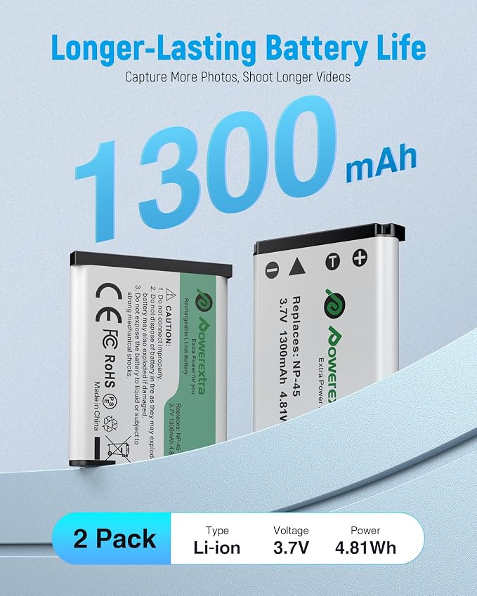 NP-45 NP-45A NP-45B NP-45S Battery 1300mAh*2 & Dual Charger Compatible