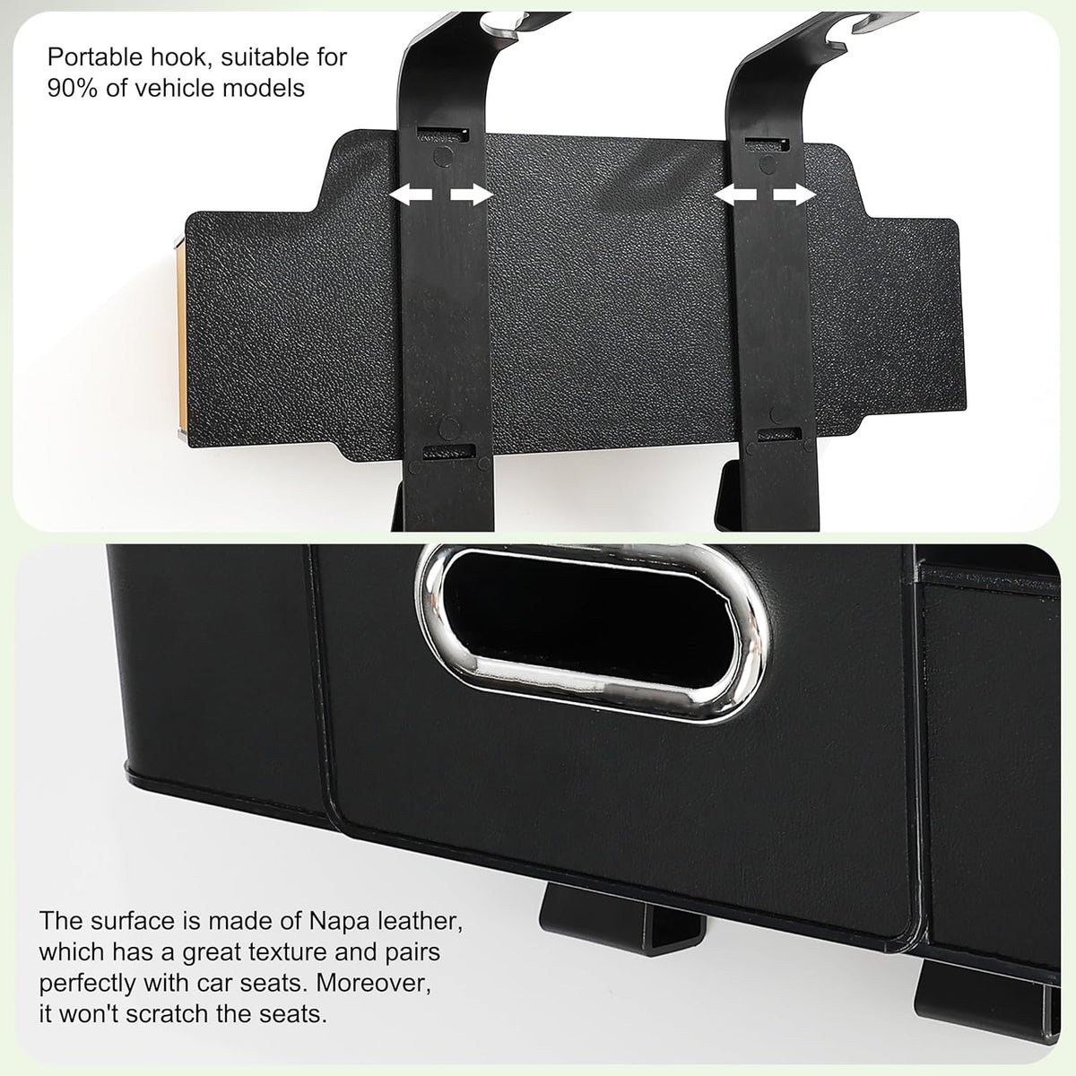 Amooca Back Seat Car Organizer, 4+2 in 1 Multifunctional Car Backseat Storage Box with 2 Cup Holders Tissue Box Hook, Car Interior Storage for Travel Phones Snacks Drinks(Black)