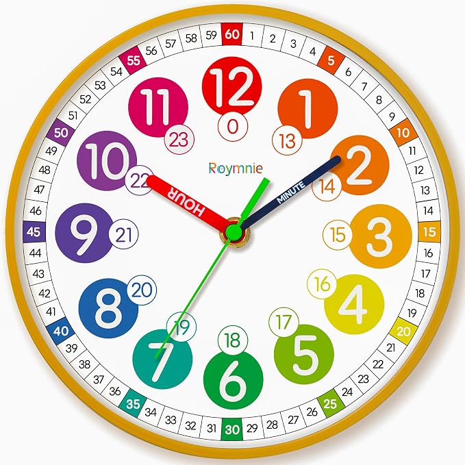 Roymnie Wall Clock for Kids Battery Operated Silent Non Ticking Analog Clock