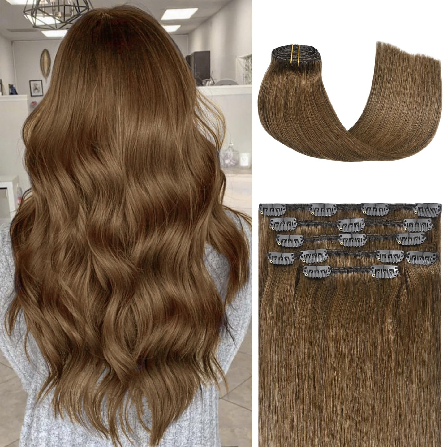 Honsoo Hair Extensions Clip Ins Real Human Hair Chestnut Brown 12Inch 70G 7Pcs Women'S Gift Soft Vrigin Hair