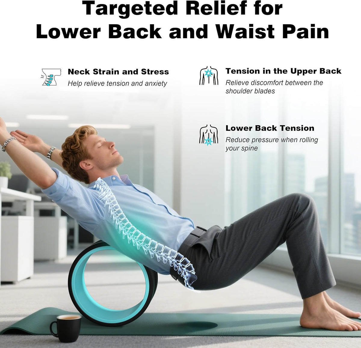 Skiennix Yoga Wheel - 4 Pack Back Roller for Pain Relief & Deep Tissue Massage | Ideal for Stretching and Therapy