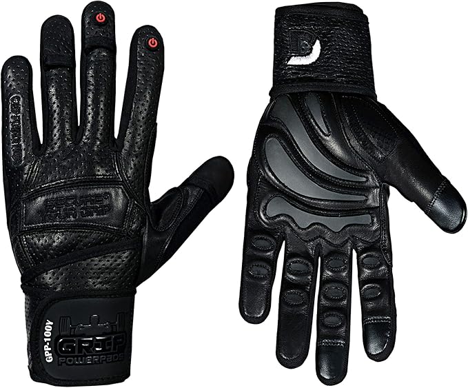 Elite Leather Gym Gloves with Built in 2" Wide Wrist Wraps Grip & Design for Weightlifting Power Lifting Bodybuilding & Strength Training Workout Exercises