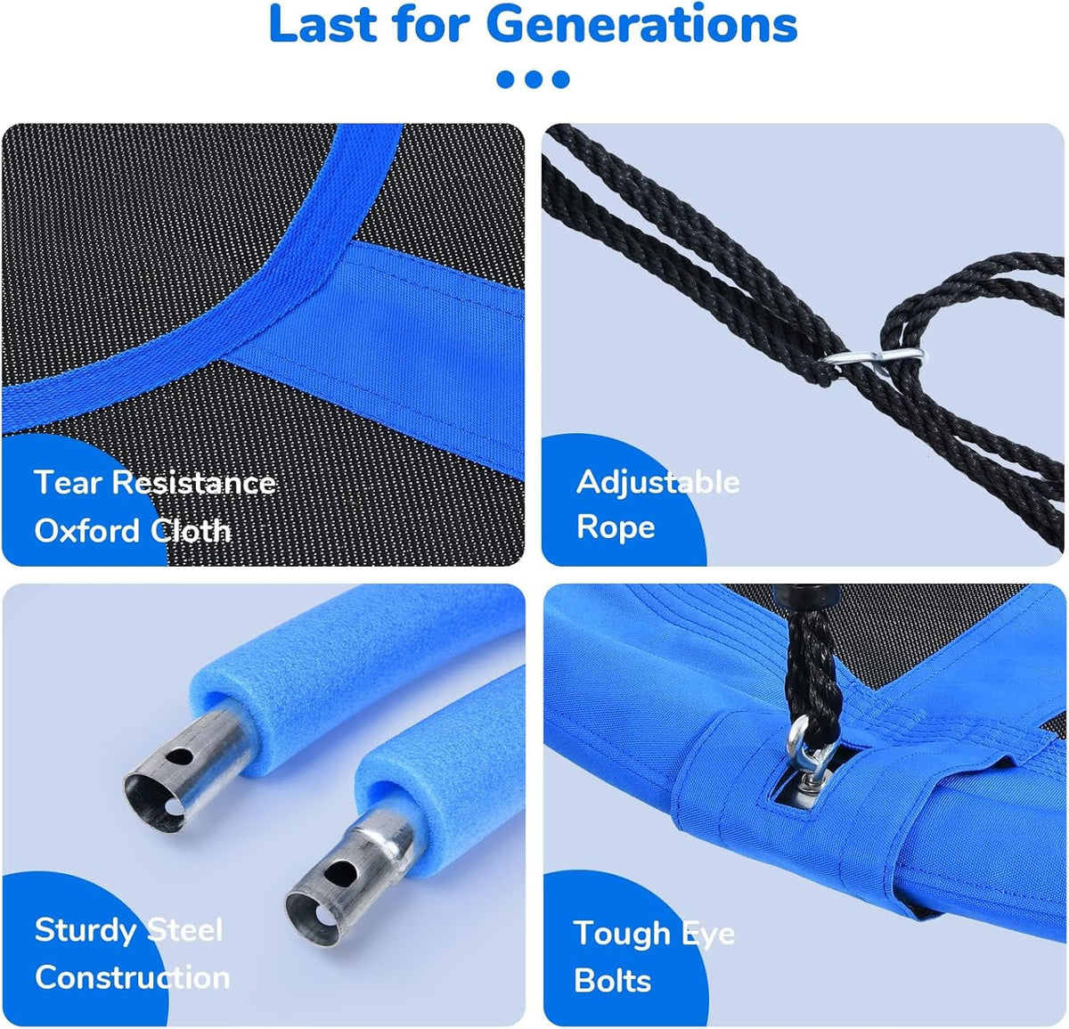Trekassy 40" Round Tree Swing - 700lbs Capacity | Waterproof 900D Oxford with Handles & 2 Hanging Straps - Blue