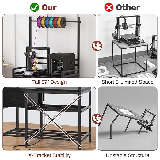 3D Printer Stand with Filament Storage – Tall 66" Heavy Duty Metal 3D Printer