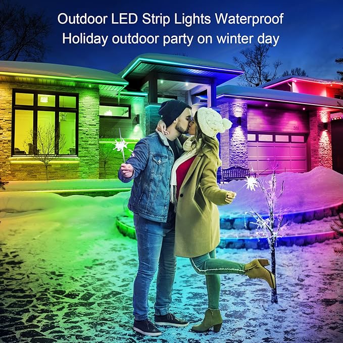 LETIANPAI 500ft Outdoor LED Strip Lights Waterproof 1 Roll,IP68 Outside Led Light Strips with App and Remote,Music Sync RGB Exterior Rope Self Adhesive Back for Deck,Balcony,Pool