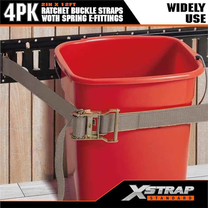 XSTRAP STANDARD E-Track Ratchet Straps, 4 Pack 2" x16' Heavy Duty Cargo Tie-Downs, 4400LBS Breaking Strength, Standard E Track Fitting Tie Down Ratcheting Strap for Cargo Vans, Trucks, Trailers (Grey)