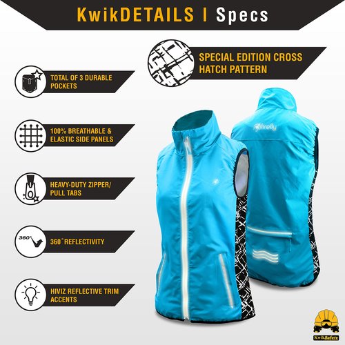 KwikSafety - Charlotte, NC - FIREFLY Women All Year Sport Vest, High-Performance Recreational Athletic Wear, High Visibility Running Cycling Jogging Walking Racing/Blue Large
