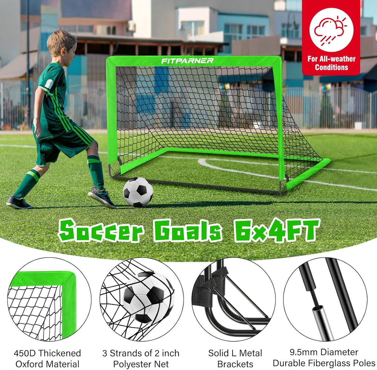 Skiennix Soccer Goals - Portable Backyard Soccer Nets for Kids | 2 Pack, 4x3/6x4 FT with Target, Balls & Cones