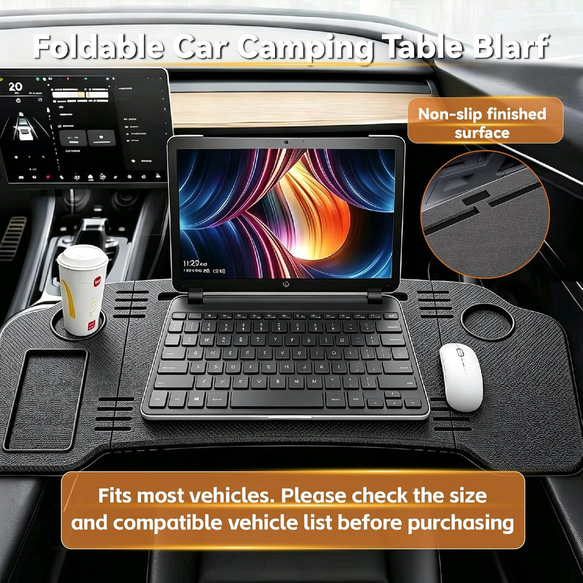 Foldable Car Table,Steering Wheel Desk for Laptop/Meal Tray Travel, 2-in-1