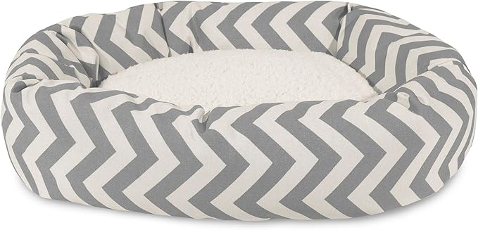 Majestic Pet 52 Inch Chevron Sherpa Calming Dog Bed Washable – Cozy Soft Round Dog Bed with Spine for Head Support - Fluffy Donut Dog Bed 52x35x11 (inch) – Round Pet Bed X- Large - GRAY