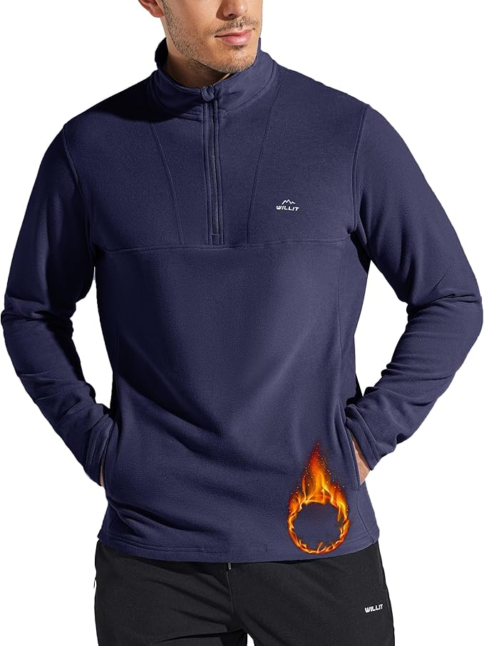 Willit Men's Winter Shirts Fleece Pullover with Pocket Quarter Zip Cold Weather Golf Hiking Casual Warm Shirts Long Sleeve