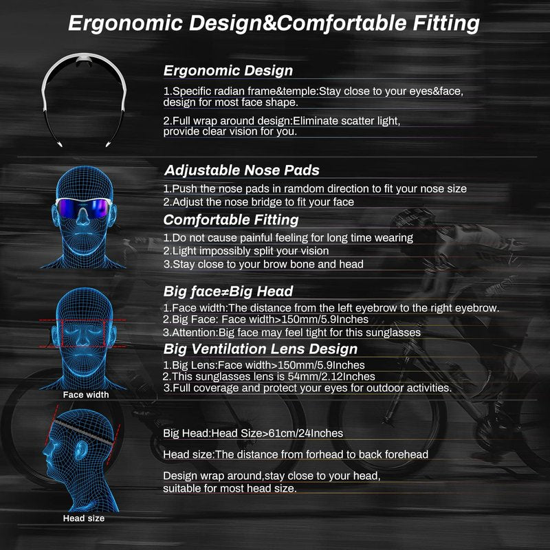 ROCKNIGHT HD Polarized Sports Sunglasses Cycling Driving Baseball Outdoor Ultralight TR90 Frame Big Lens (White Frame/Blue Revo Lens)