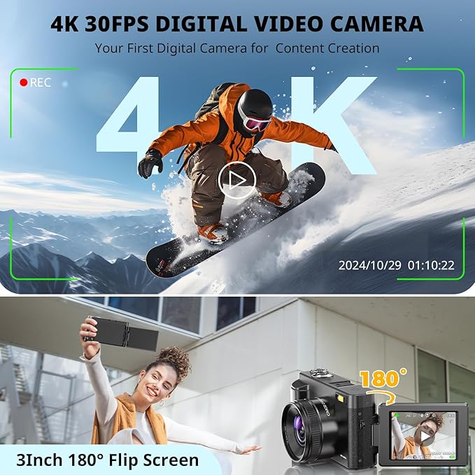 Duluvulu 4K Digital Camera for Photography Autofocus, 2026 Latest 48MP Vlogging