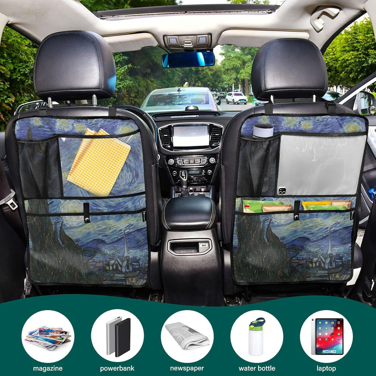 2 Pack Backseat Car Organizer with Storage Pockets Seat Back Organizers for Kids Kick Mats Backseat Protector Automotive Starry Night